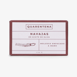 QUARENTENA - Navajas en Aceite de Oliva, Producto Gourmet, Lata de Conserva 130g, Hecho en España